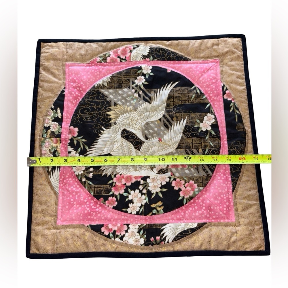 Japanese Crane Cherry Blossom Quilted Garden Flag Yard Flag Pink Black Gold - Picture 2 of 6
